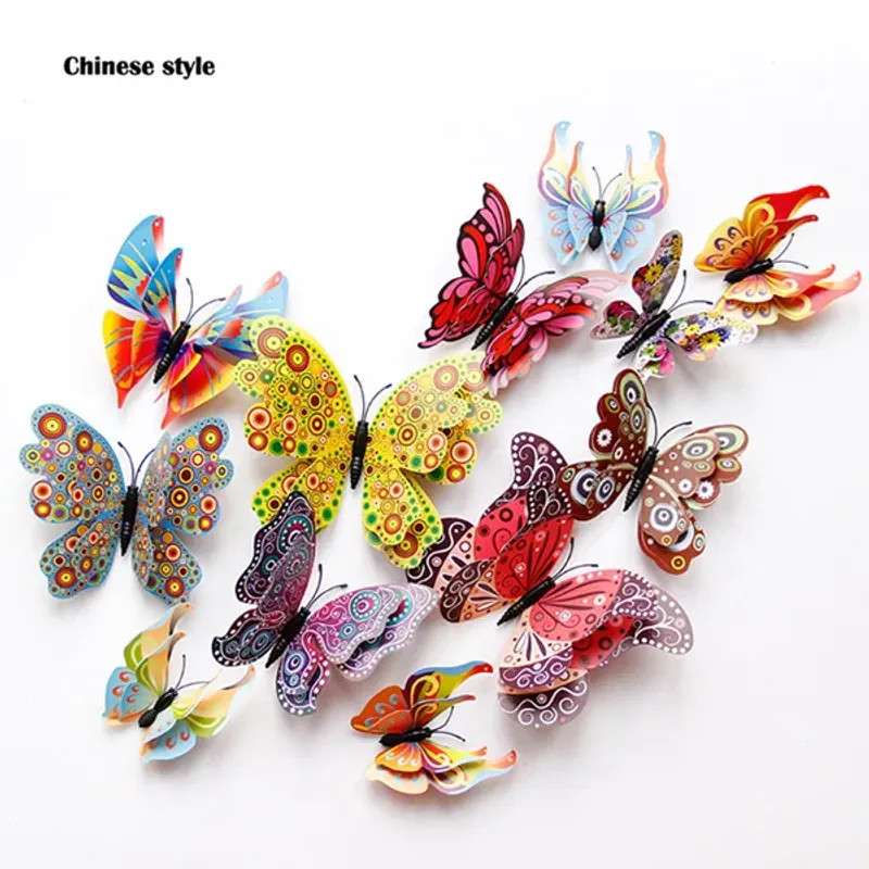 12Pcs Mixed Color Double Layer Butterfly 3D Wall Sticker For Wedding Decoration