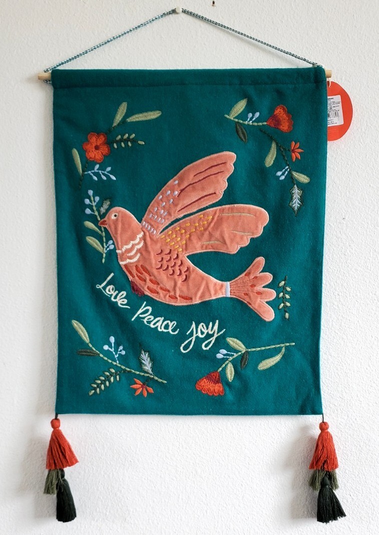 Wall Hanging Opahouse Designed with Jungalow 16” x 20””Love PeaceJoy” Bird NWT