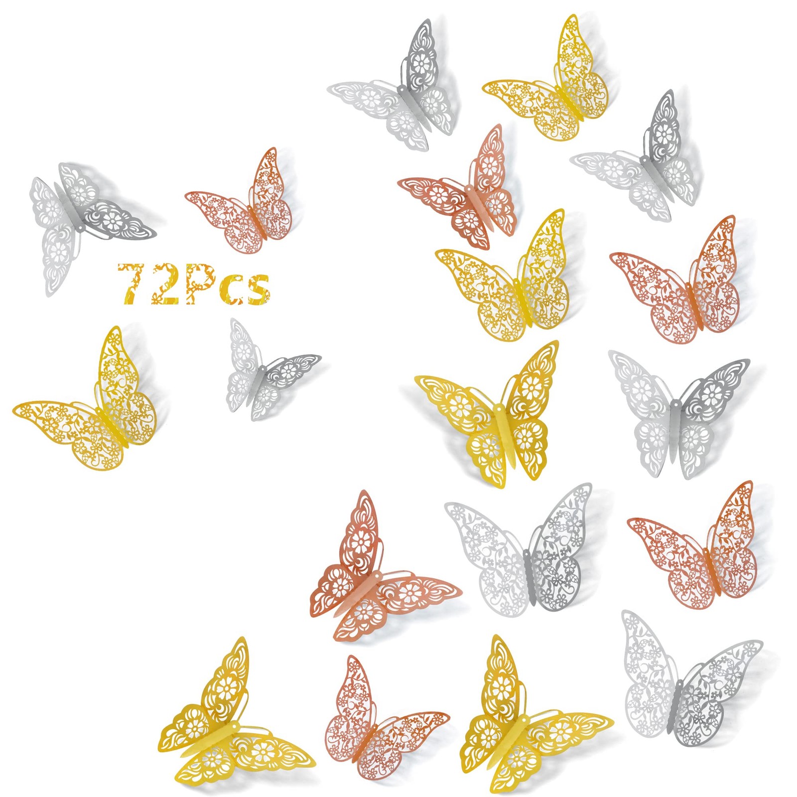 3D Butterfly Wall Decor, 72Pcs, 3 Styles, 3 Sizes (3″ 4″ 5″) – Removable Wall