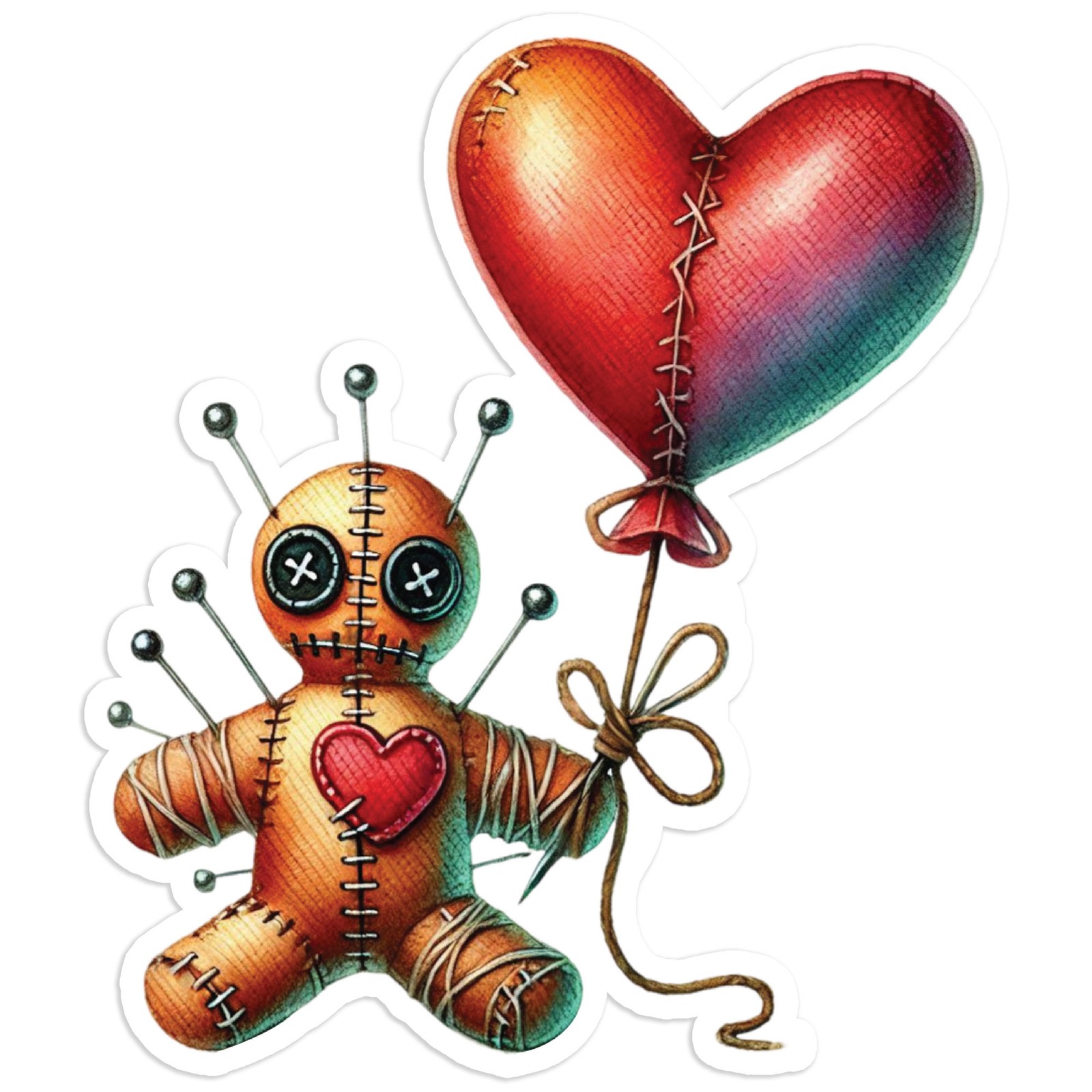 Voodoo Doll with Heart Balloons – Vinyl Decal Sticker – #1907