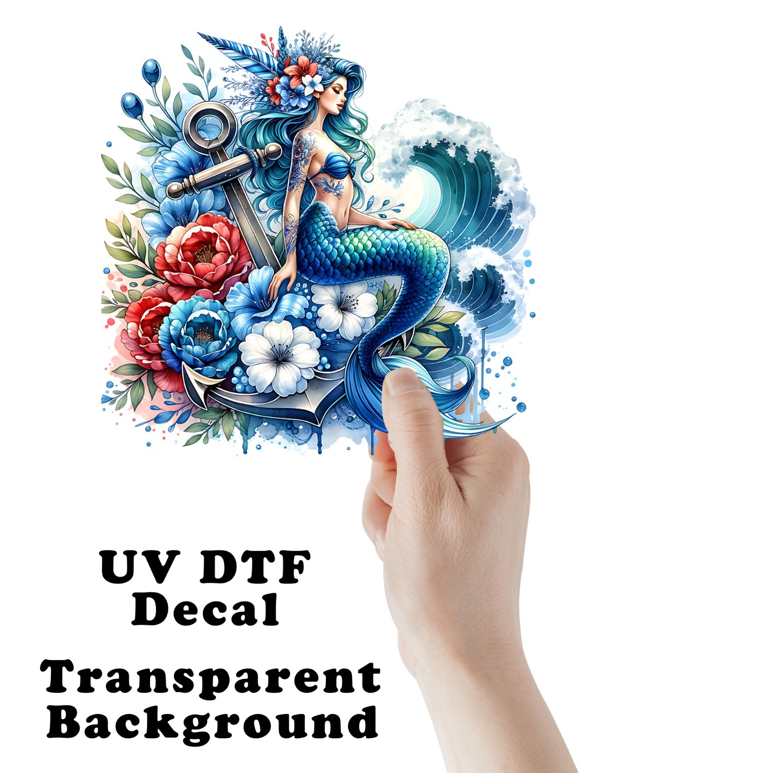 Mermaid on Anchor UV DTF Transparent Sticker / Decal