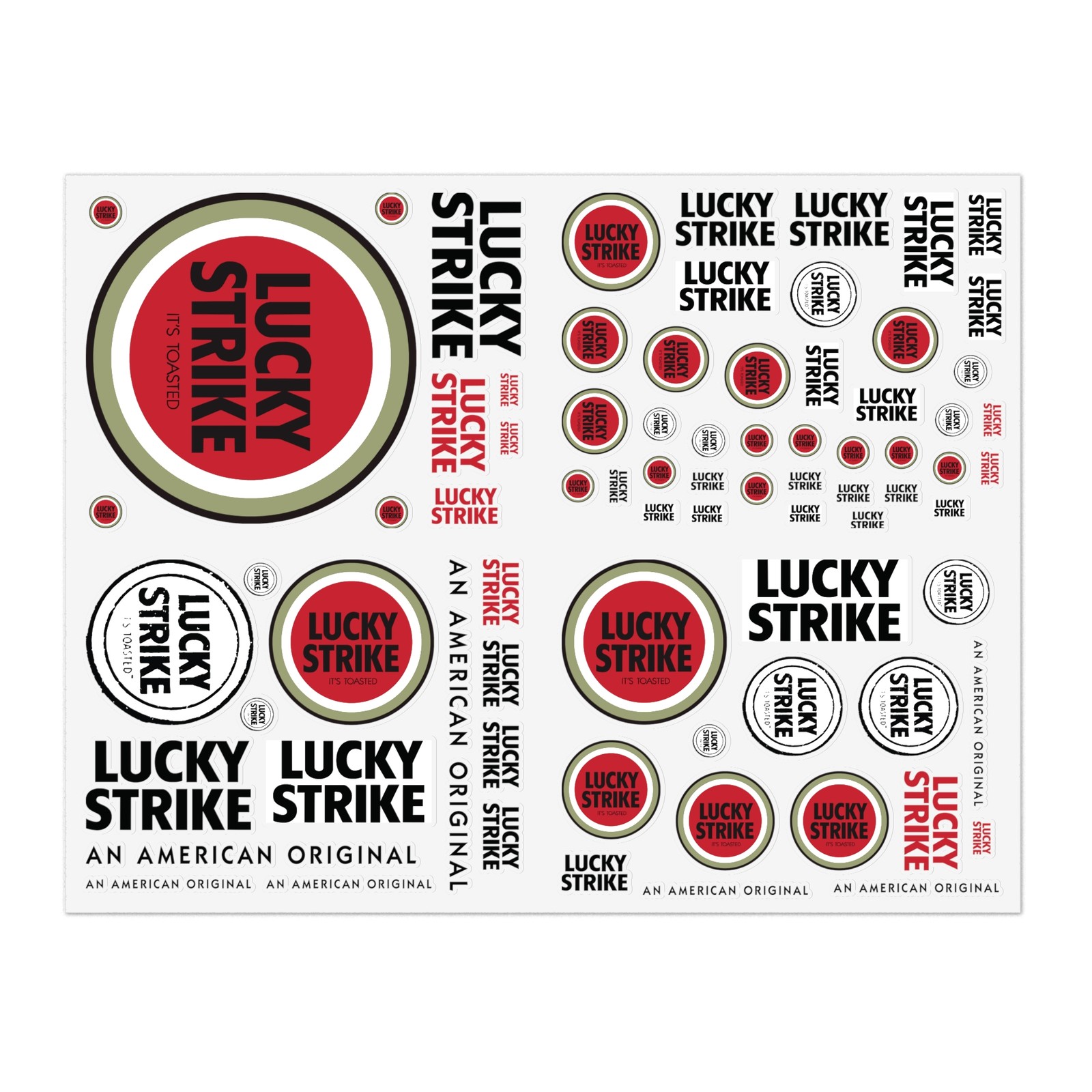 Lucky Strike Cigarette Logo Decal – Sticker Size 1/10 RC Car Racing Variety Pack