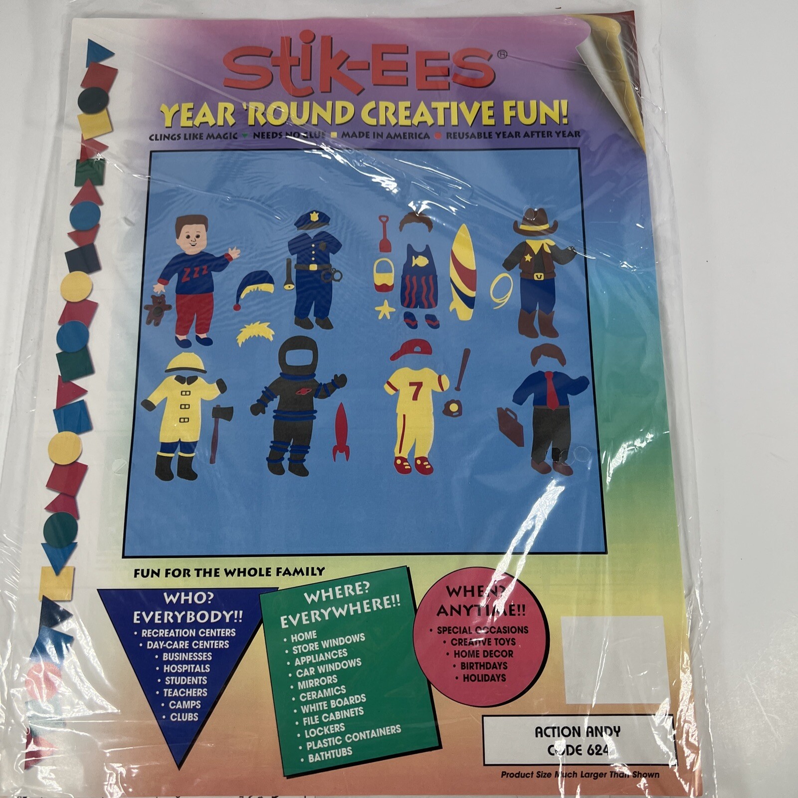 Stik-EES “Action Andy” Reuseable Window Clings Sticks Fireman Heroes Officer Fun