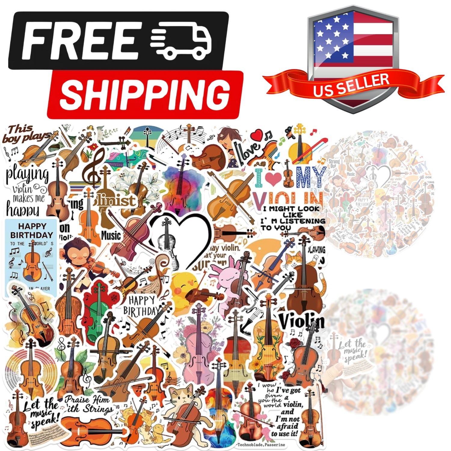 Violin Stickers |50Pcs Musical Instrument Waterproof Vinyl Decals for Water B…