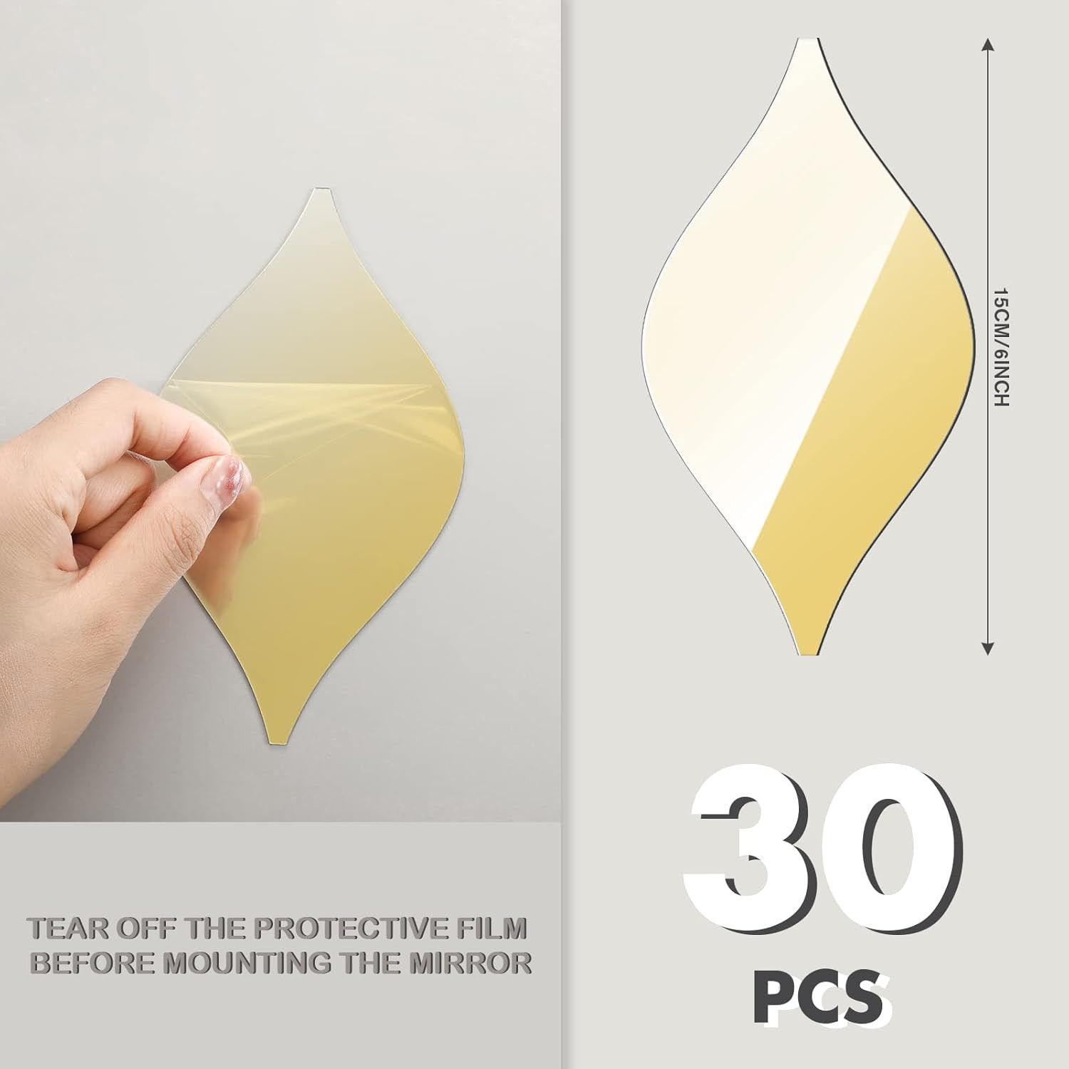 30 Pcs Mirror Wall Stickers Decor Acrylic 3D Tear Drop Decorative Mirrors Sti…