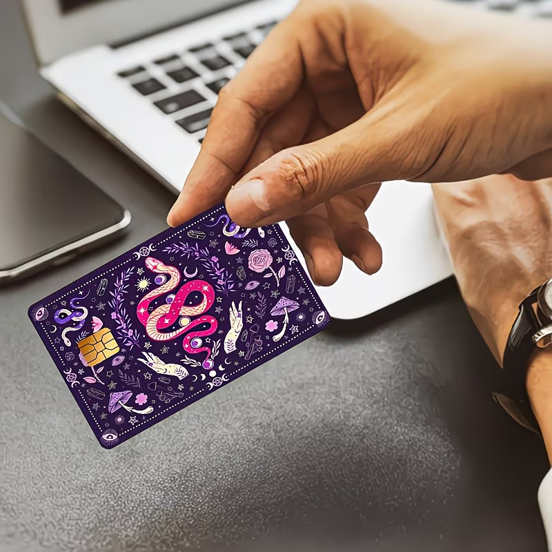 Pink & Purple Snakes with Floral Mushrooms & Sun Moon Credit Card Skin Sticker
