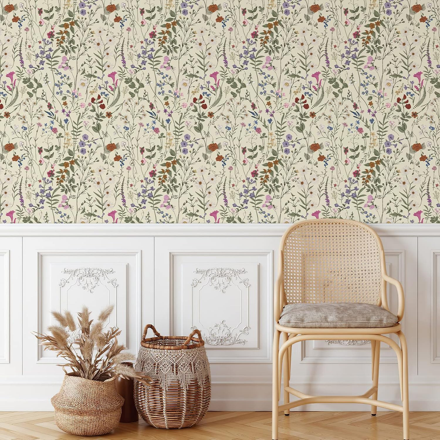 Wallpaper Self-Adhesive Blooming Vintage Colourful Flowers Wall Paper for Bedroo