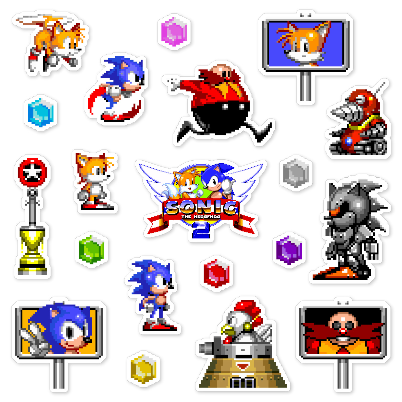 Sonic the Hedgehog 2 Stickers Sonic 2 Sega Genesis Pixel Art 20 Sticker Pack
