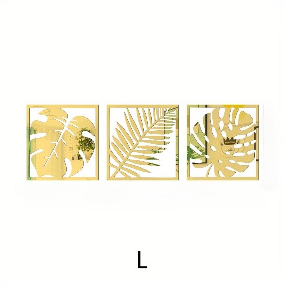 Tropical Foliage Square Mirror Wall Decals 3Pcs Household Wall Art Decoration