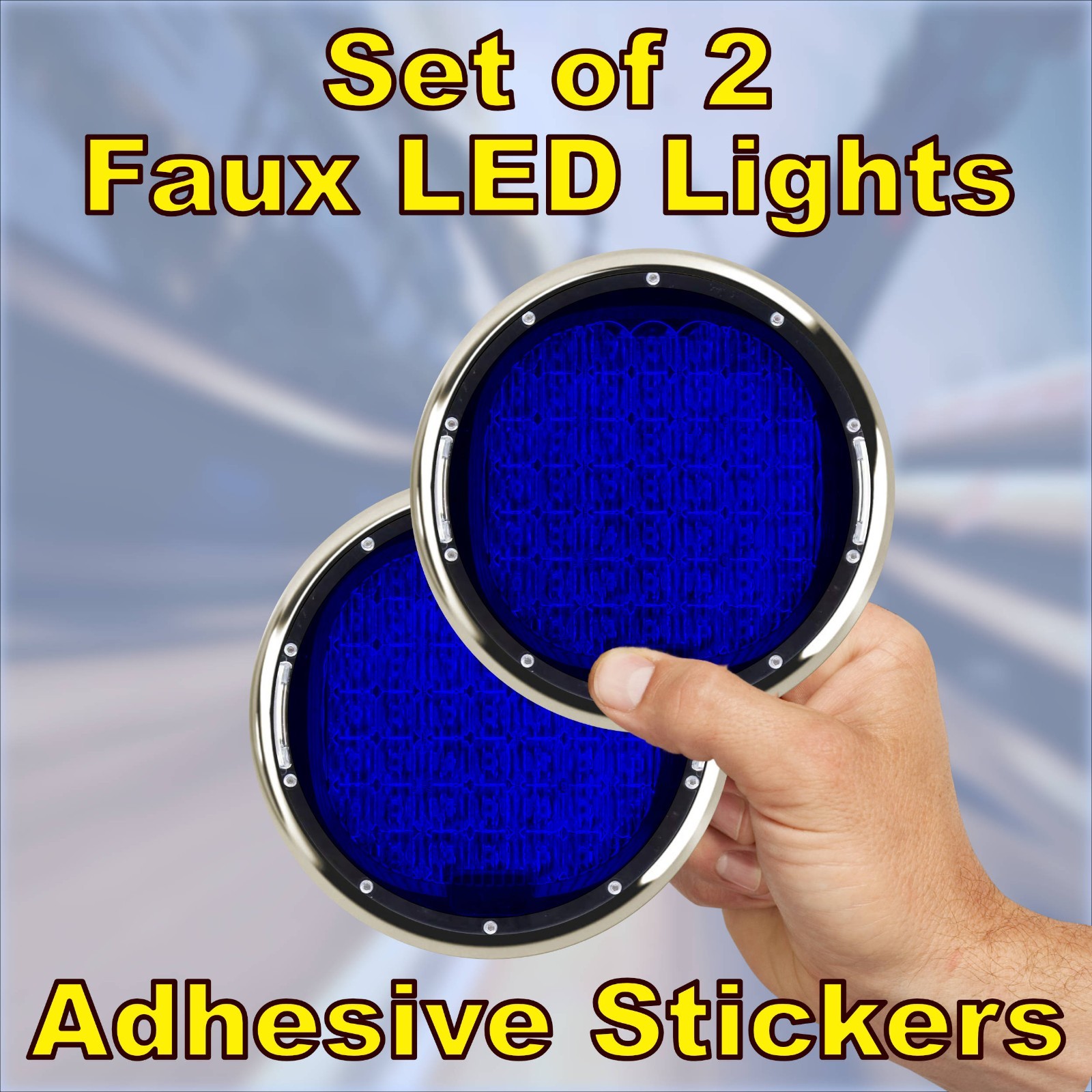 Faux LED Fog Driving Light Stickers – BLUE Lens – set of 2