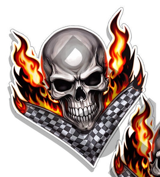 Racing Skull Checkered Flag Tattoo Art Metal Rock Punk Decal Rat Rod C37023 2pk