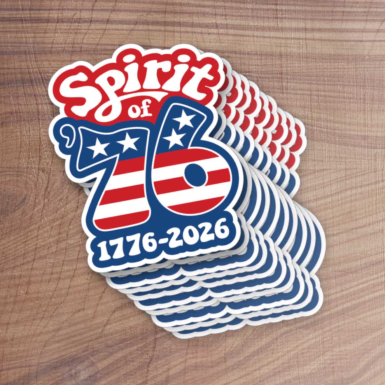 Spirit of 76 – 10 PACK Die Cut Stickers – USA 250 1776-2026 Groovy Design