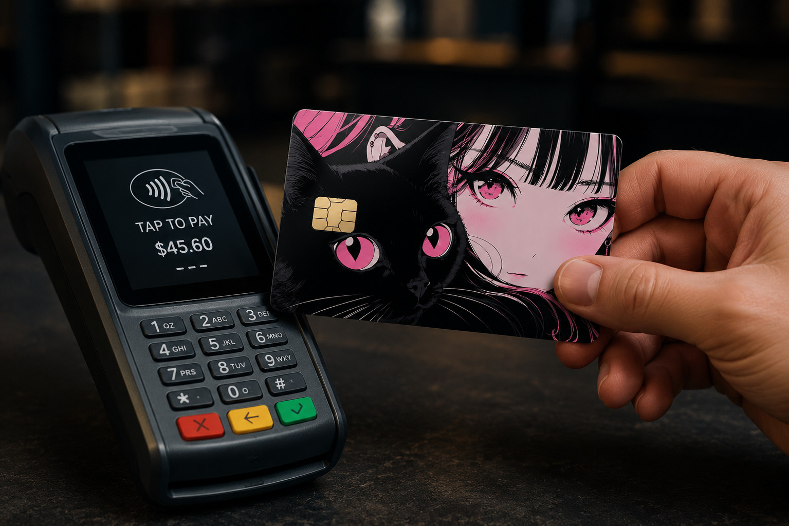 Pink Anime Girl Black Cat Credit Card Cover Vinyl Skin Sticker