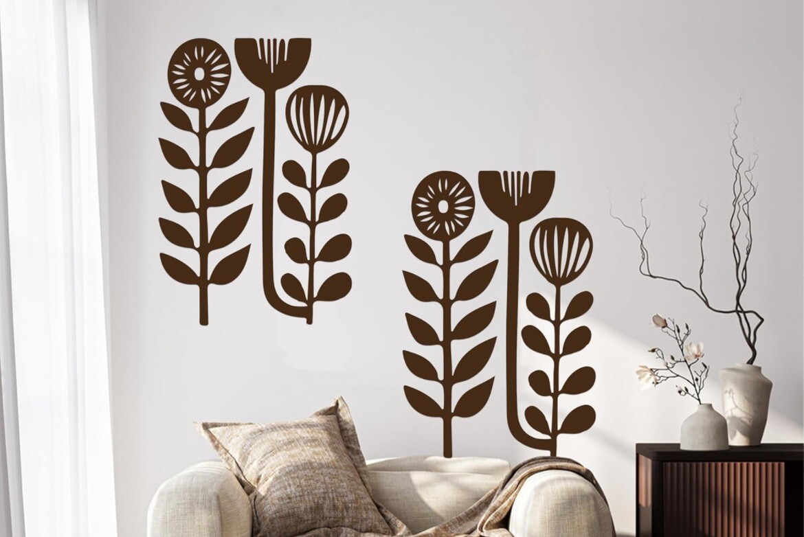 minimalist art Scandinavian Flowers Botanical Flowers Wall Decal 40”x22 “