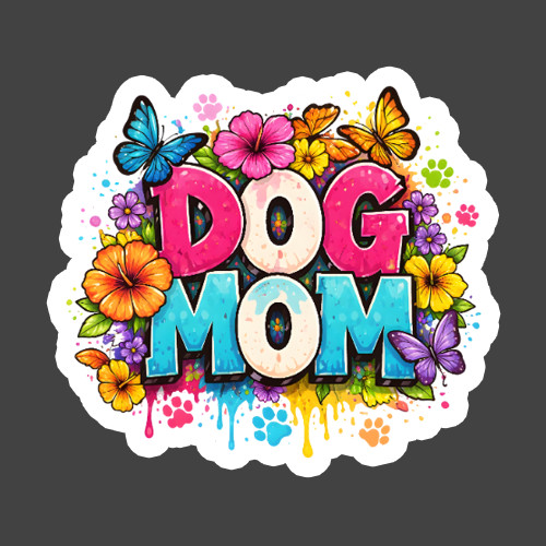 Dog Mom Sticker Vinyl Decal Floral Paw Print Pet Parent Butterfly Design