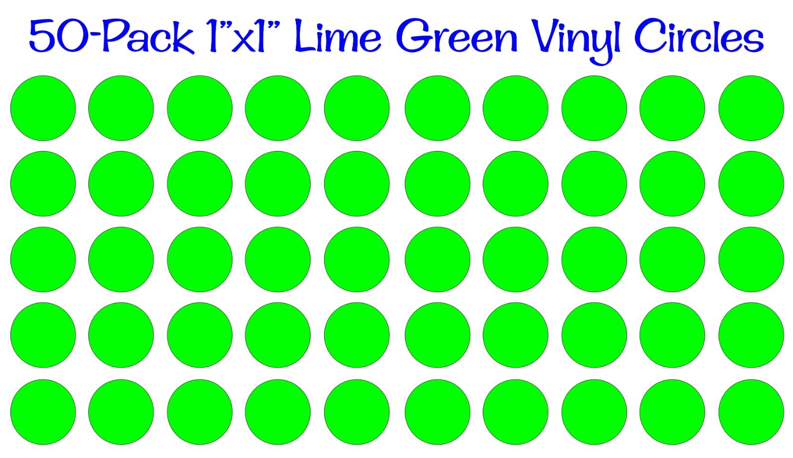 50 pack – 1″x1″ Diameter Round Lime Neon Green Vinyl Circles / Polka Dots Decals