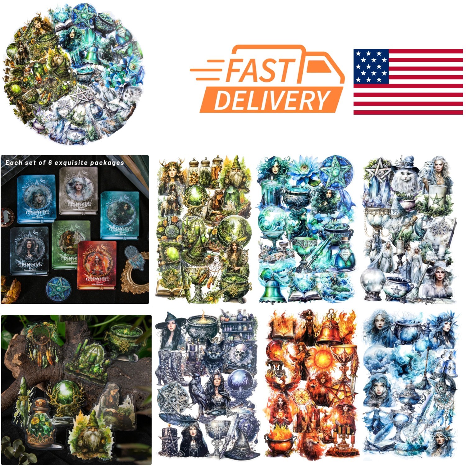 240Pcs Transparent Witch Stickers Variety Pack for Scrapbooking and Journaling