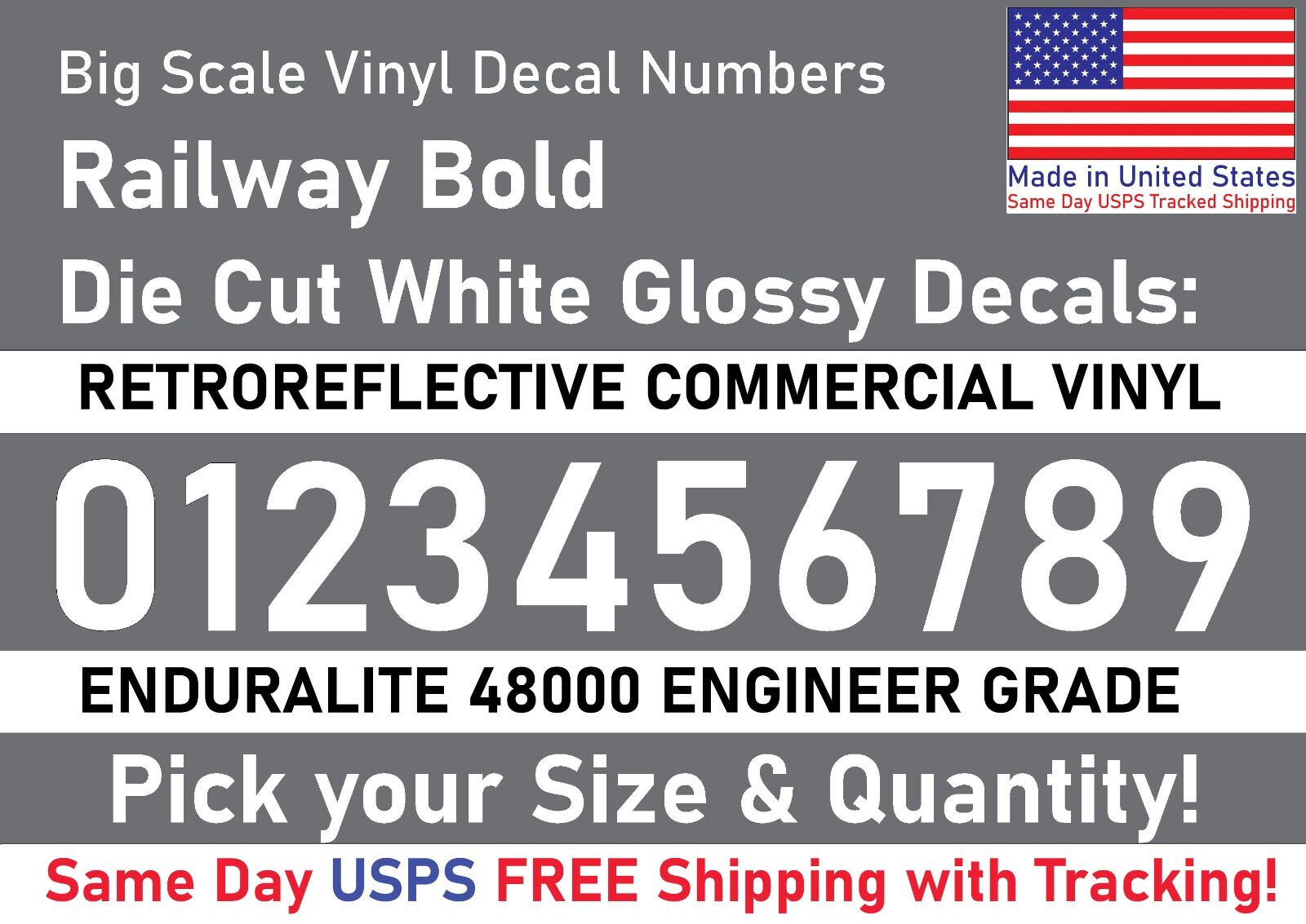 0-10 7″-32″ Big Size Vinyl Reflective Decal Numbers (White), 7Yrs Outdoor Film