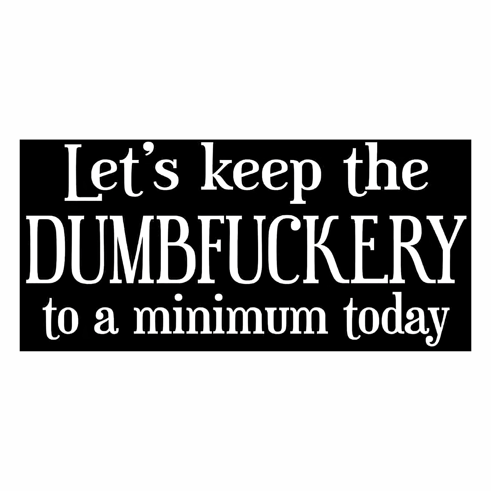 Let’s Keep The DumbFuckery To A Minimum Today Funny Humorous Vinyl 4 Sizes
