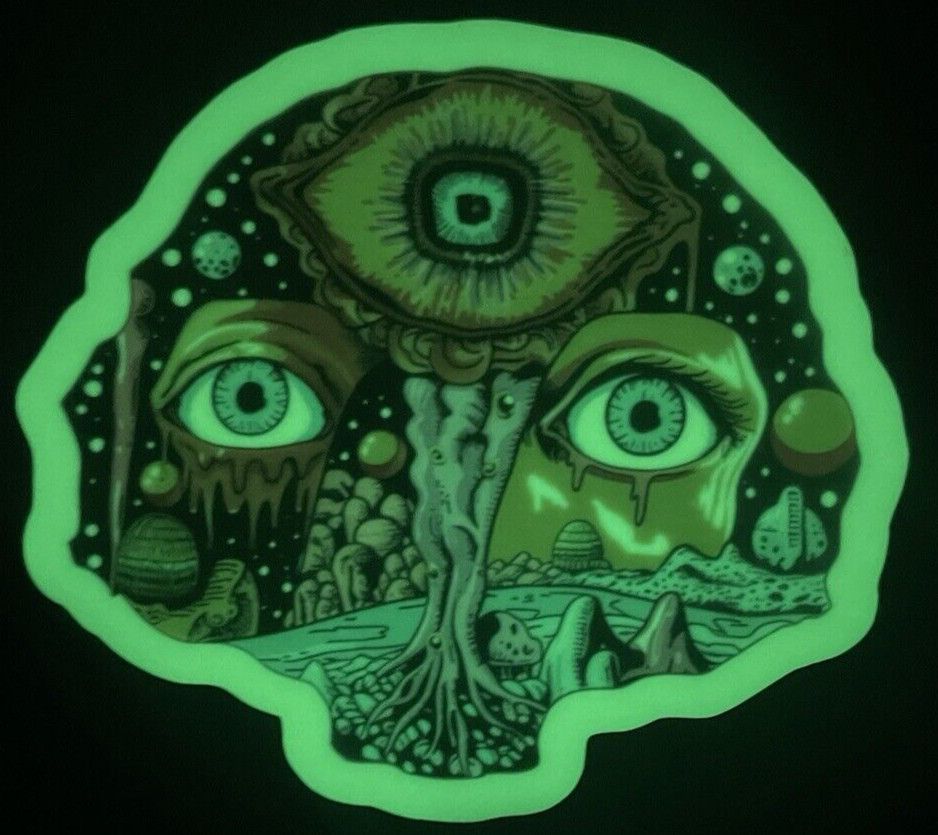 Psychedelic Retro All Seeing Eyes Space Sticker Decal Glow in the Dark Vinyl