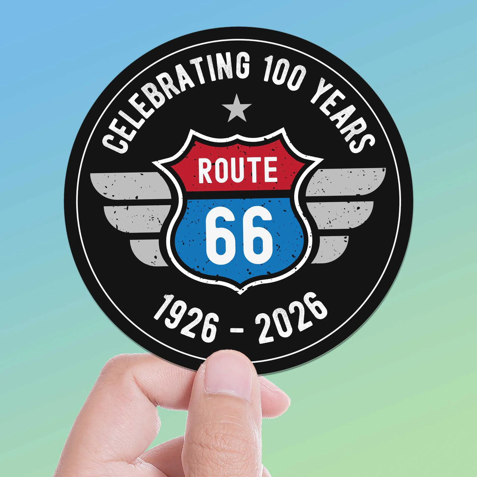 100th Anniversary Route 66 Sticker – Black Circle