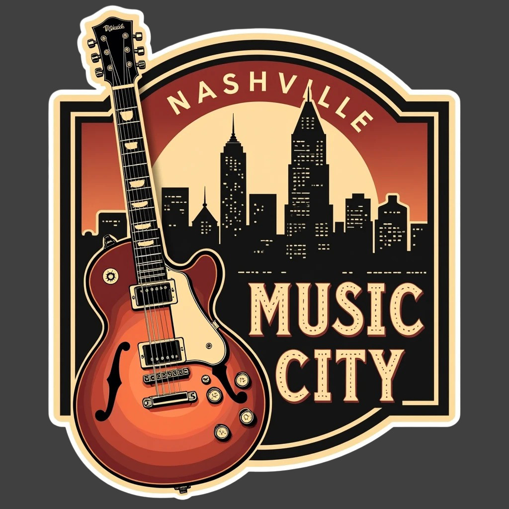 Nashville Sticker Vinyl Decal Music City Guitar Skyline Tennessee