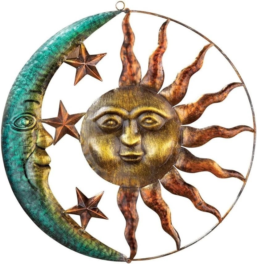 Artistic Sun and Moon Metal Wall Art for Indoors or Outdoors with Rustic Fini…