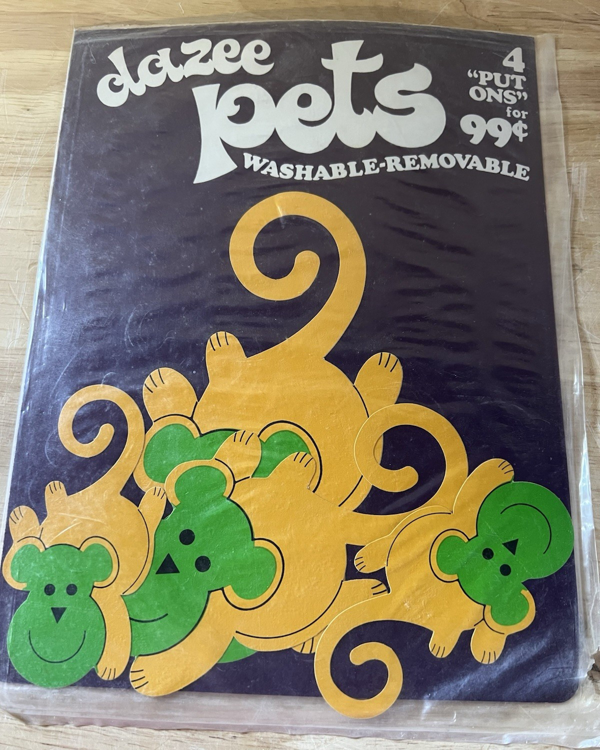 Vintage NOS 1968 Dazee Pets Put Ons Yellow and Green Monkeys