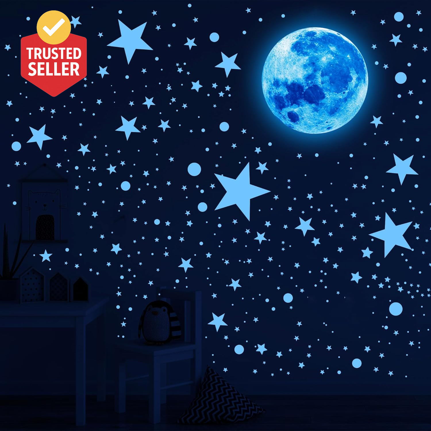 492Pcs Glow in the Dark Stars for Ceiling Glow in the Dark Moon and Space Wall D