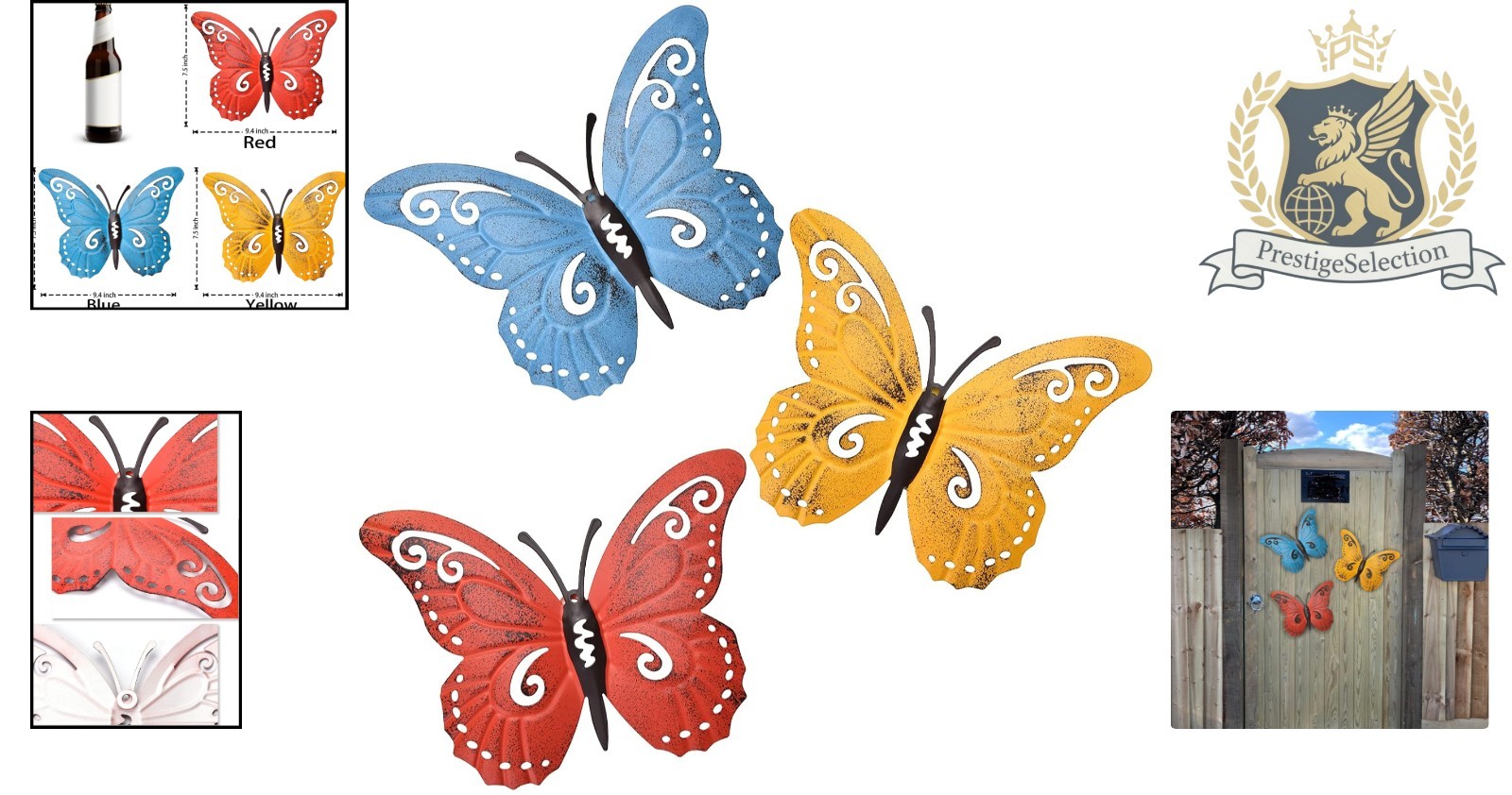 Set of 3 Colorful Butterfly Wall Sculptures – Indoor Outdoor Home Decor Choice