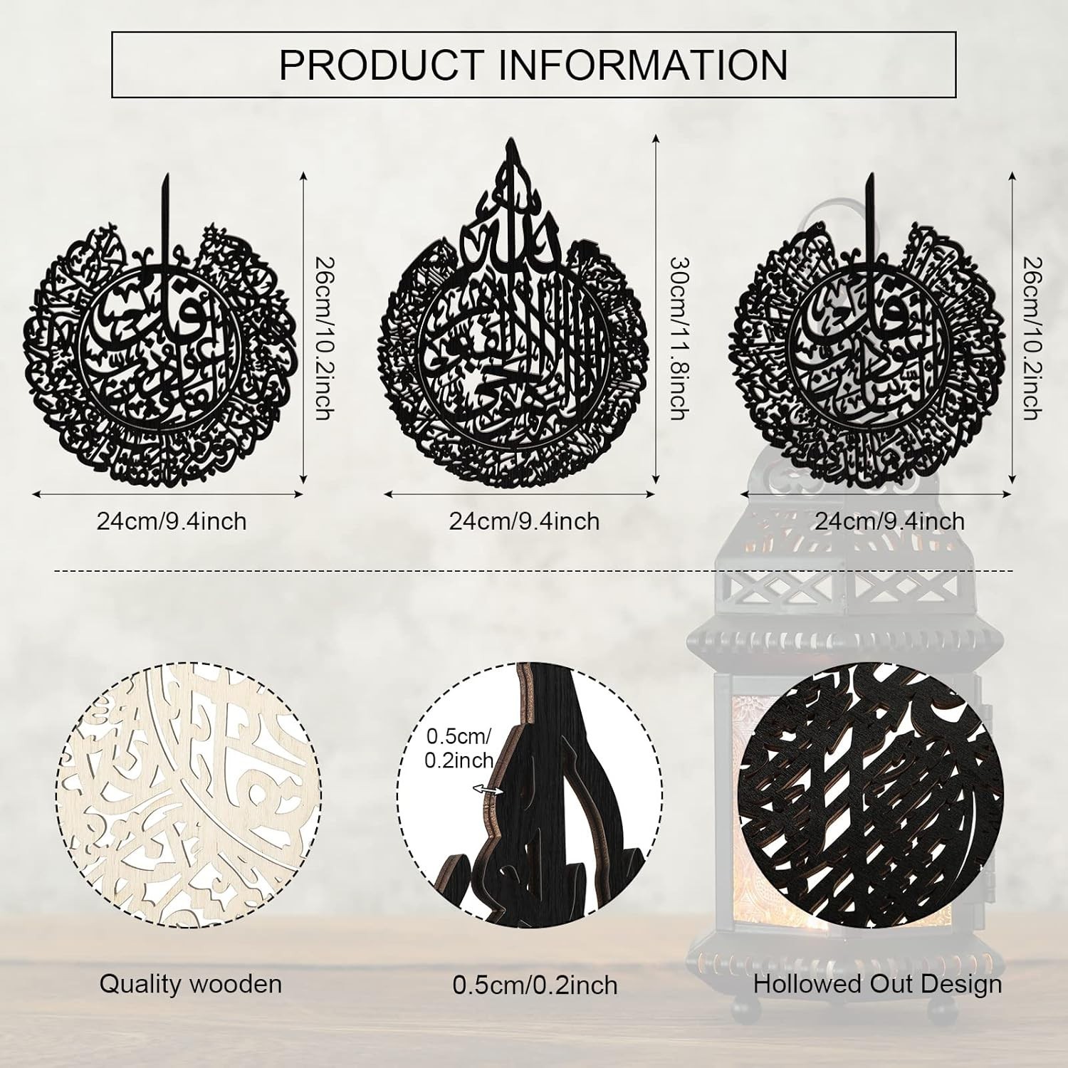 Islamic Wall Decor 3 Pieces Wooden Calligraphy Art for Home Bedroom
