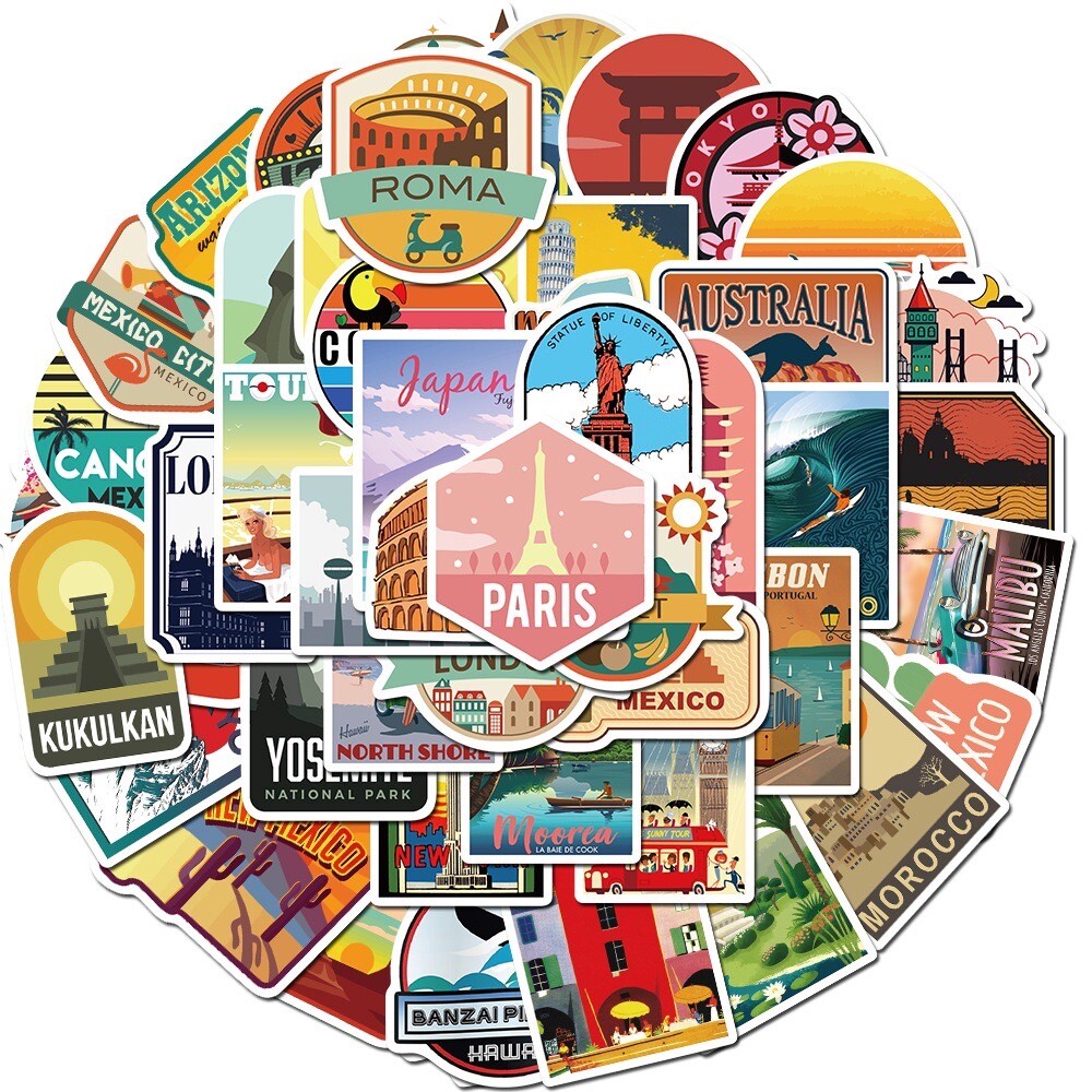 50 World Cities International Travel Stickers Tourist Decals Yeti Free Shipping!