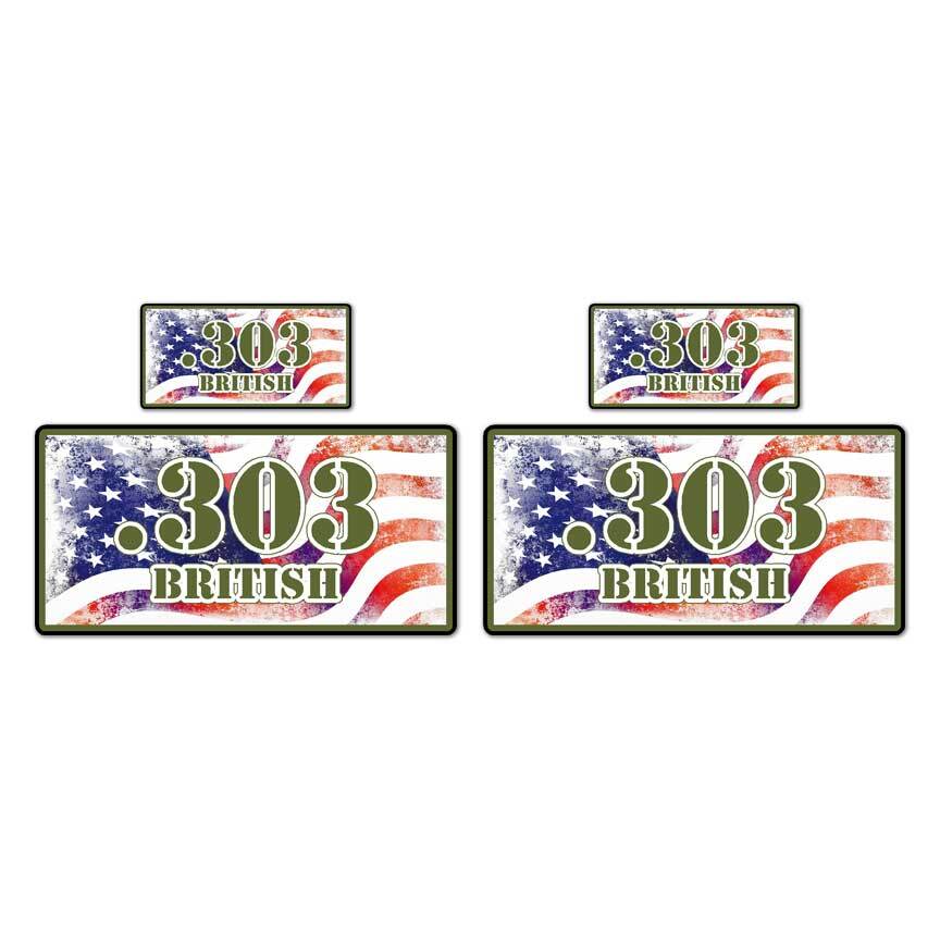 .303 British Ammo Box Set, Vinyl Decal Sticker, 2@ 1″x2″ & 2@ 2″x4″, #8333