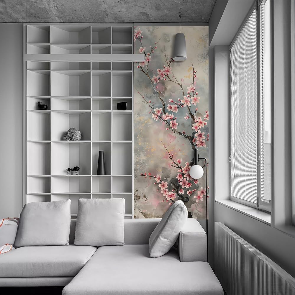 REDAMANCY Vintage Pink Cherry Flower Tree Watercolor Peel and Stick Door Stic…