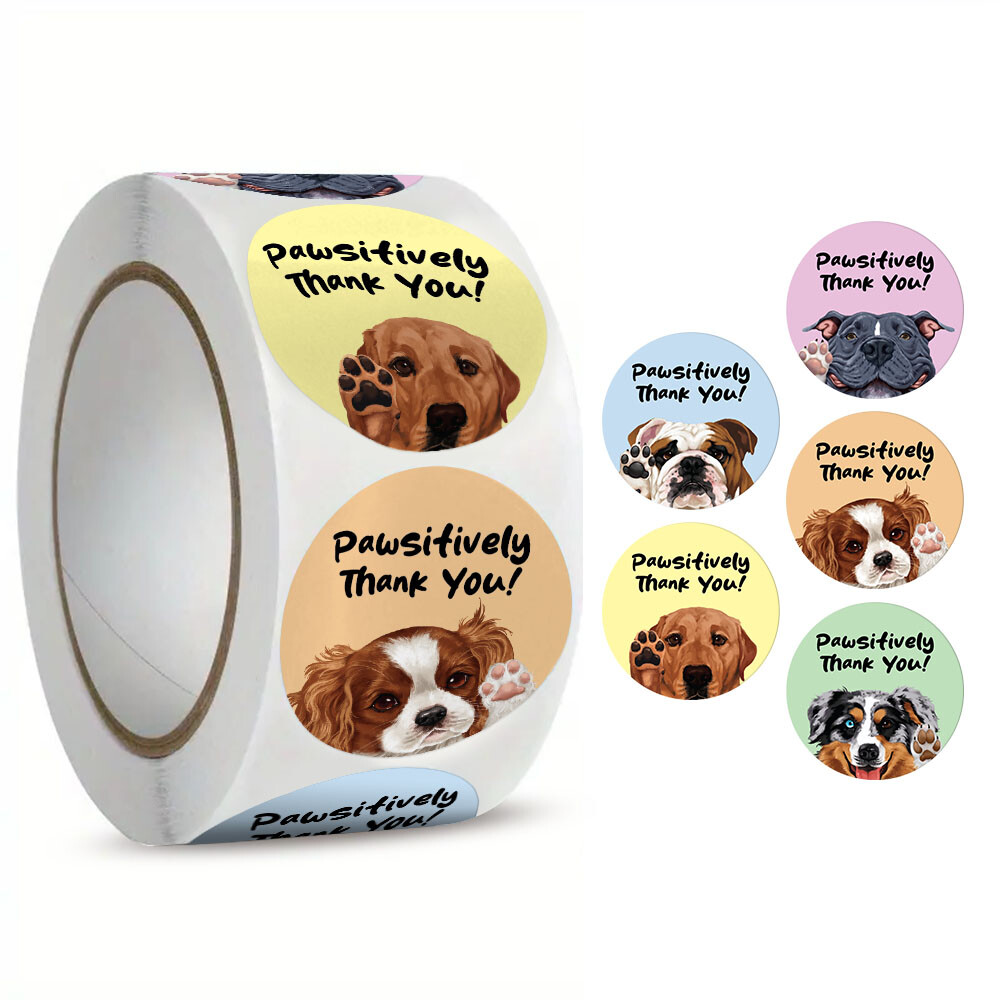 Roll of 500 Pieces Thank You Stickers 1.5 Inch Round Adhesive Cute Animal Labels