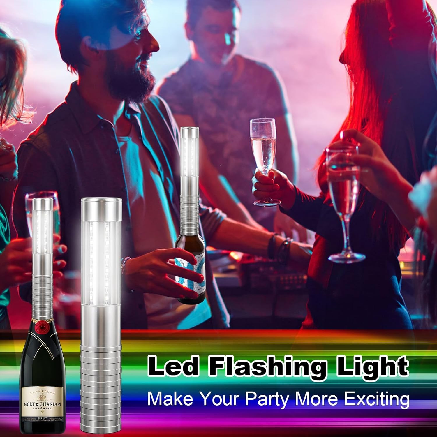 6 PCS LED Strobe Baton Lights Bottle Service Rechargeable Light, Reusable Handhe