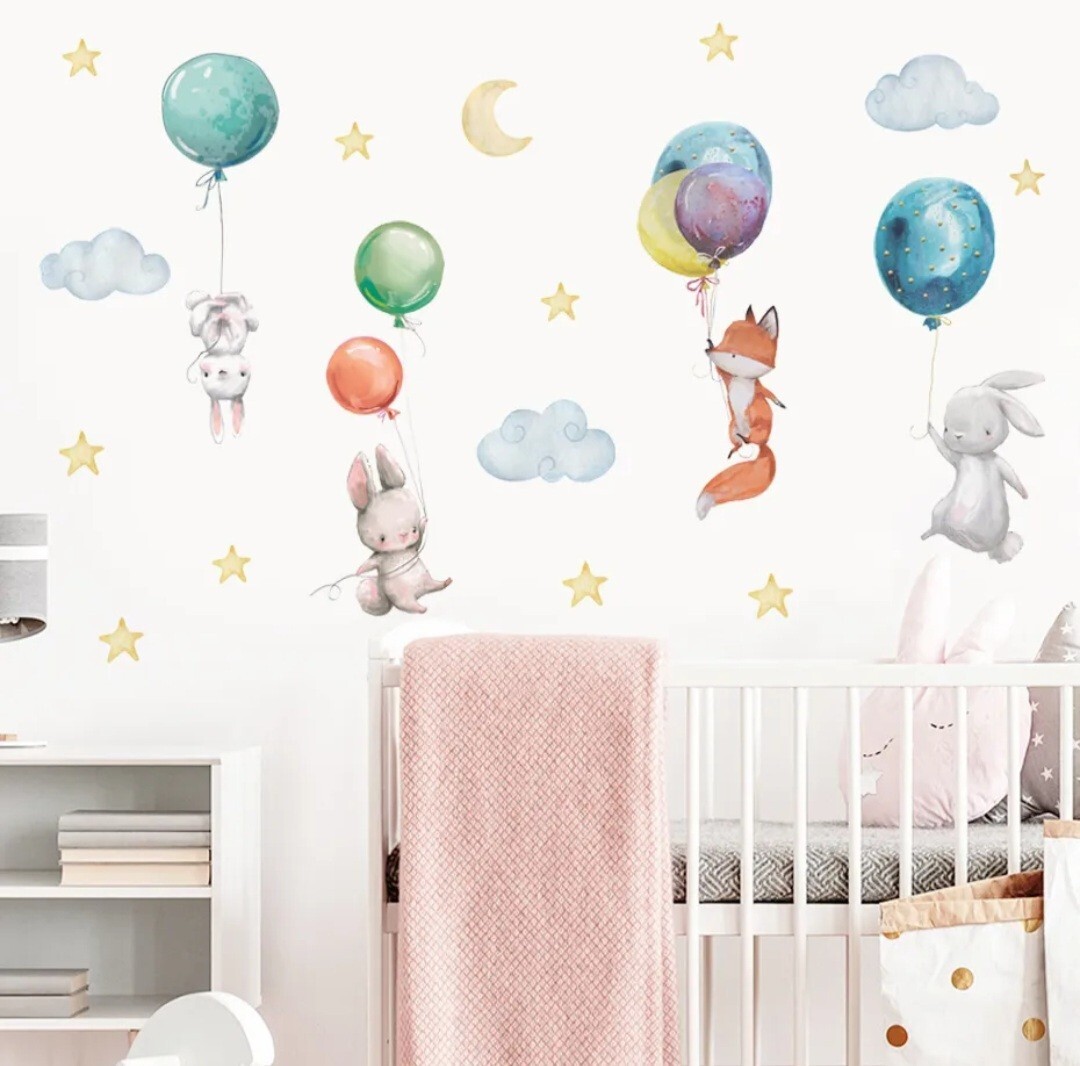 Animal Cartoon Bunny Balloons Wall Stickers Baby Nursery Room decor vinyl kids