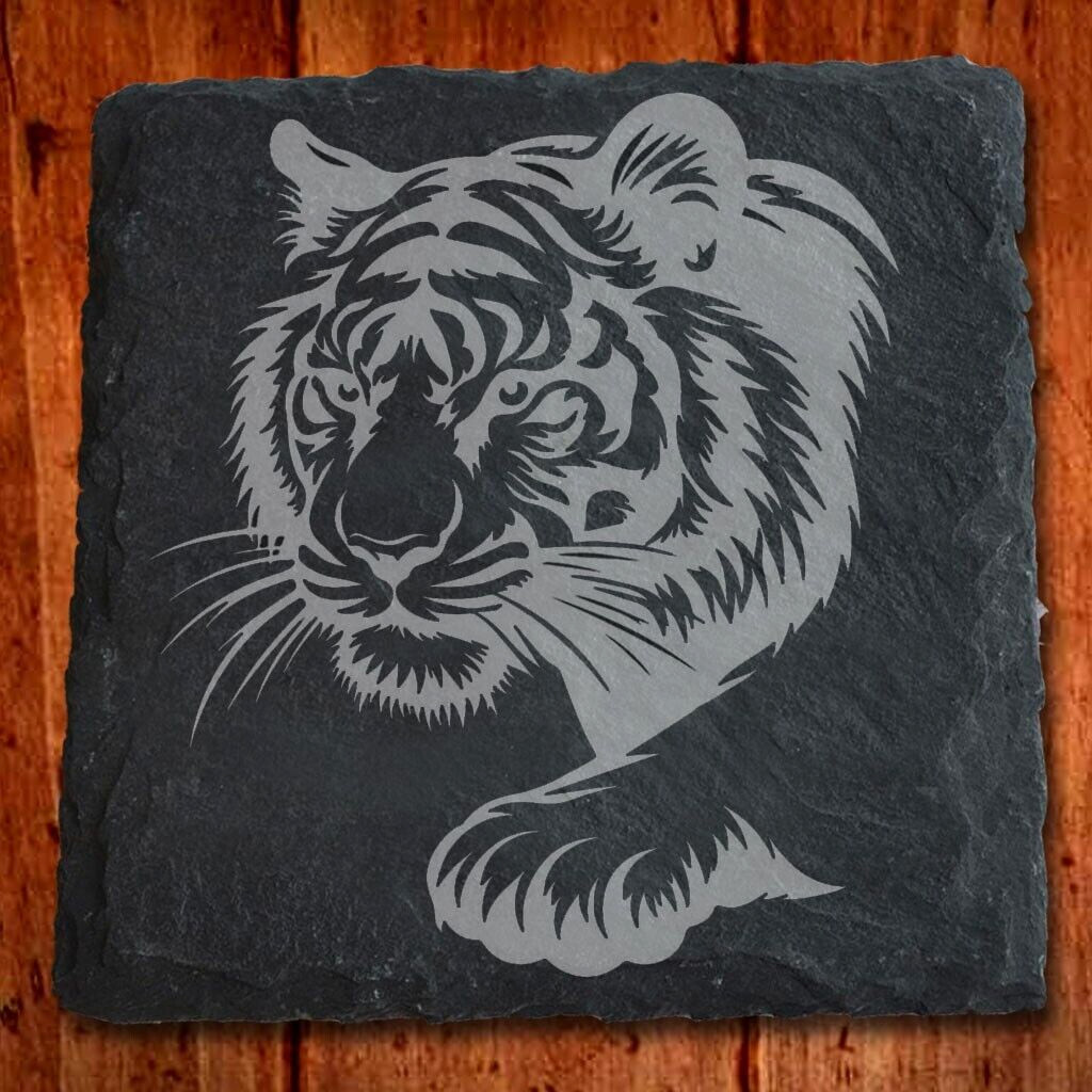 Siberian Tiger Graphic Rendering Slate Coaster Laser Engraved