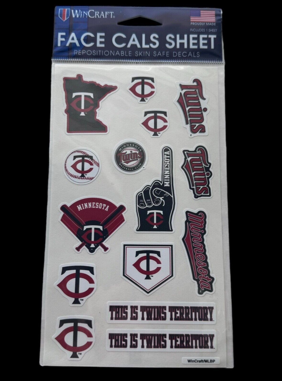 Minnesota TWINS MLB Face Cal Repositionable Safe Decals Wincraft Red Blue 15