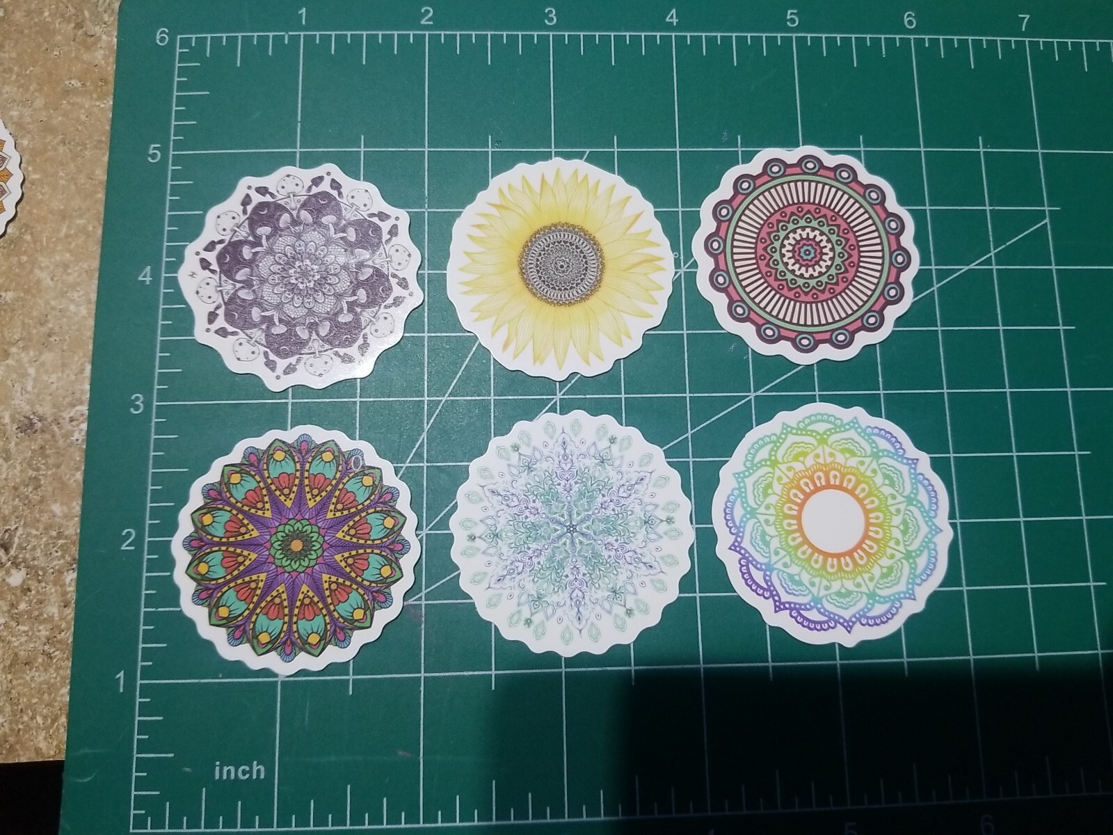 Set Of 6 Mandala Vinyl Decal Stickers Waterproof. 1 3/4″ Round. Lot 1