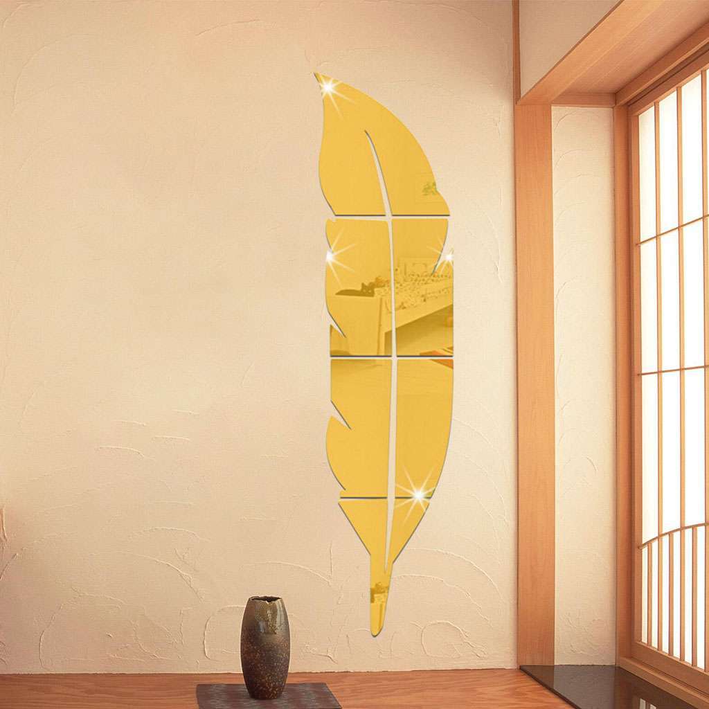 Large 3D Feather Mirror Wall Sticker Acrylic Art Room Decal Decor DIY Removable