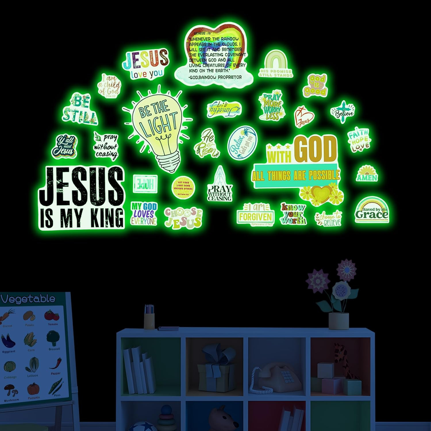Glow in the Dark Jesus Wall Decals – Inspirational Room Decor, Peel and Stick