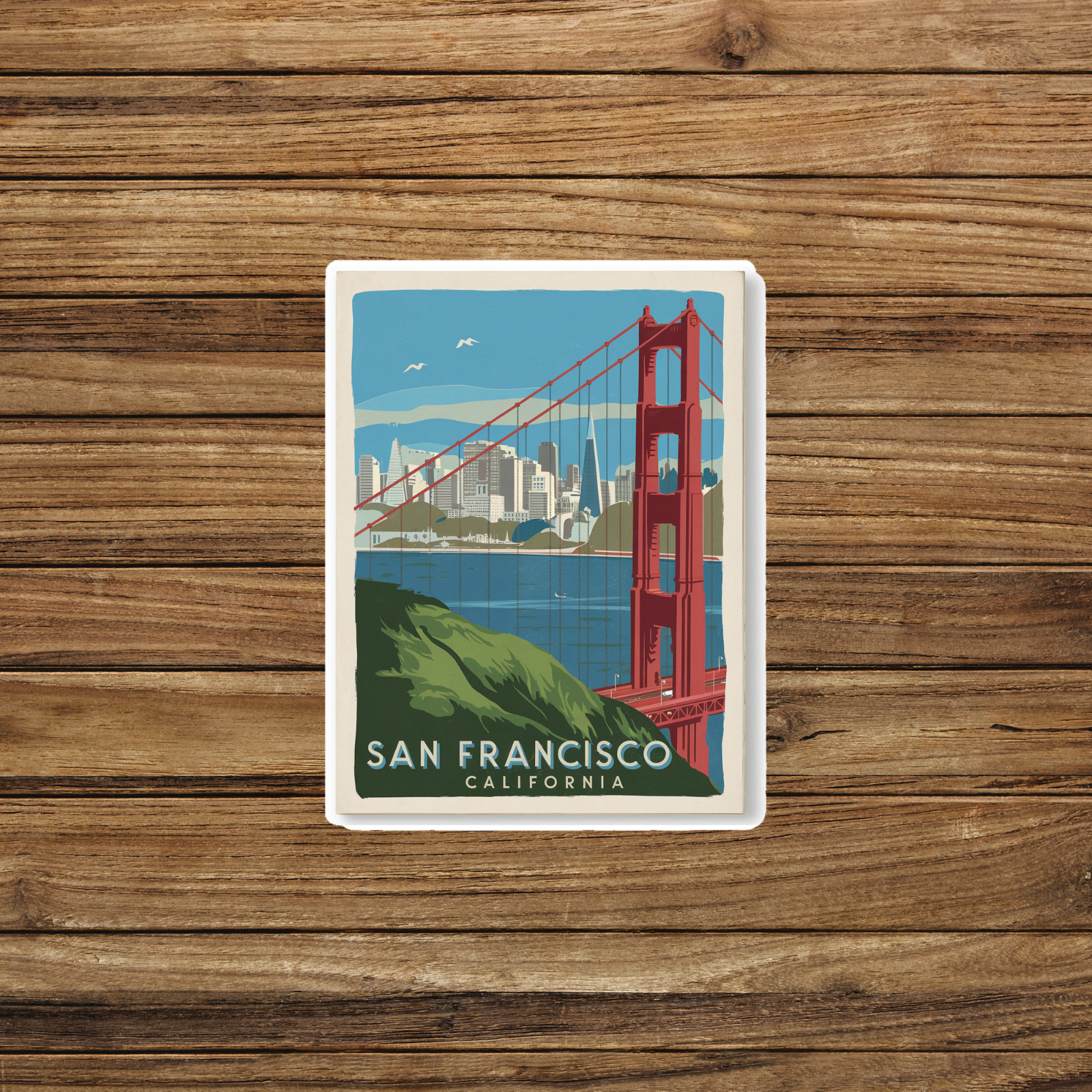 Vintage San Francisco California Travel sticker – Golden Gate Bridge Skyline Art