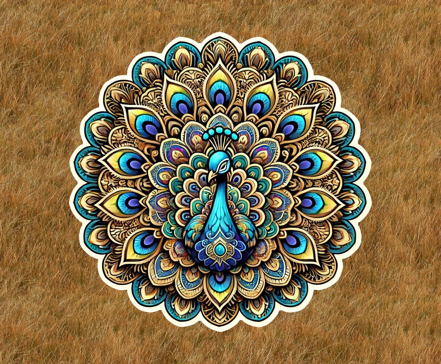 Beautiful peacock in a mandala design sticker decal – many sizes available