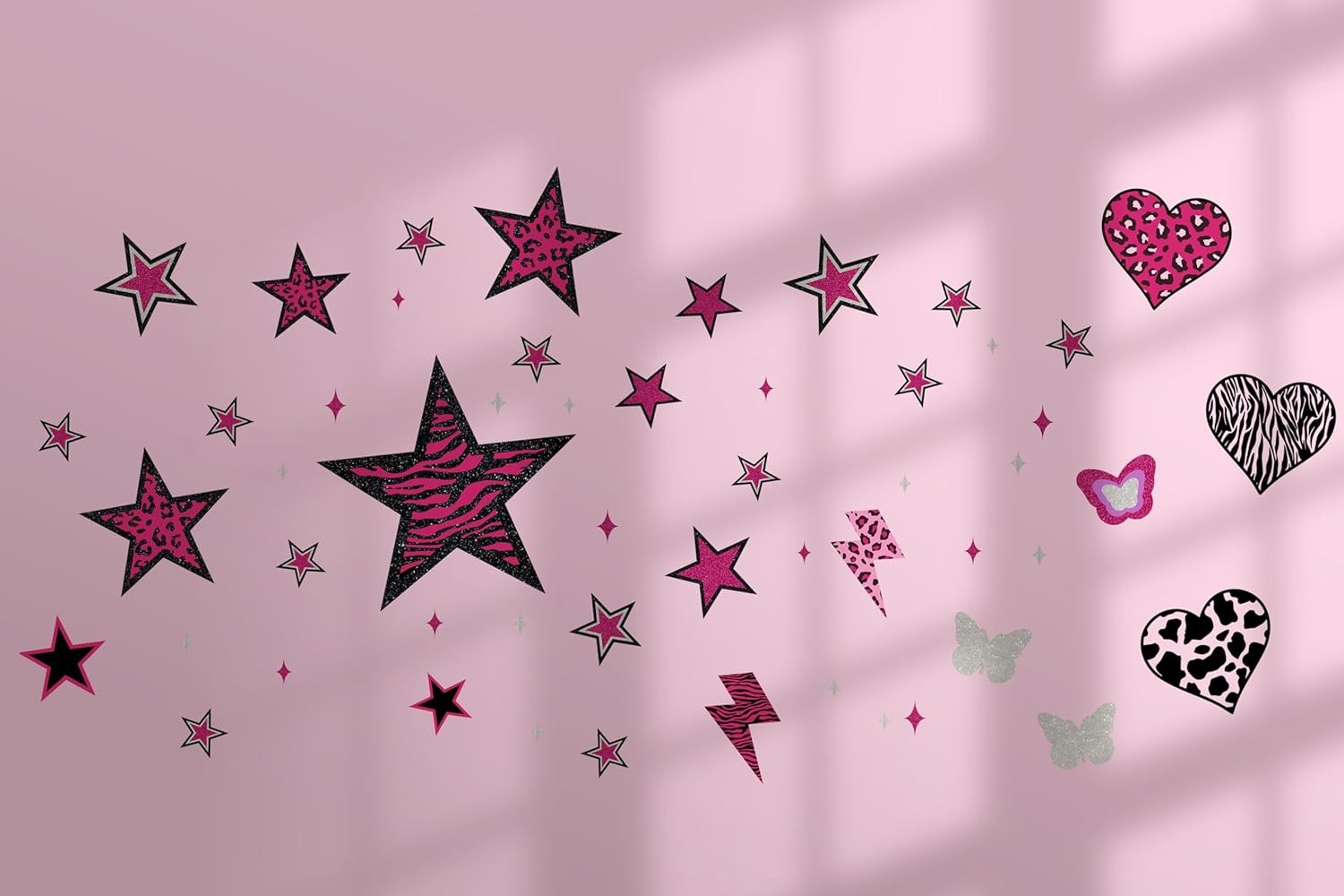 TwoDays 100PCS Y2K Room Decor Aesthetic Wall Decal, 2000s Mcbling Vinyl Pink