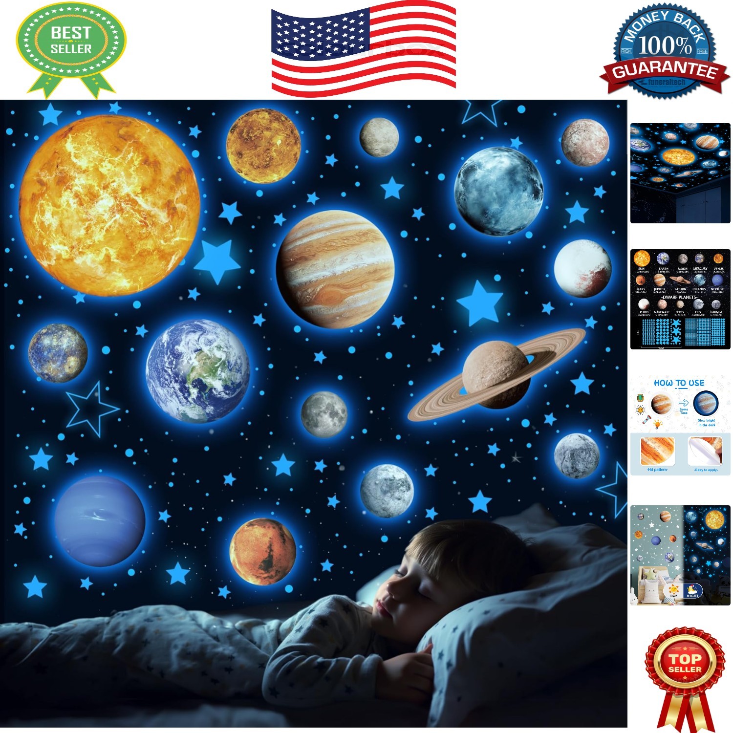 Eco-Friendly Glow in The Dark Solar System Stickers – 780 PCS for Kids’ Rooms