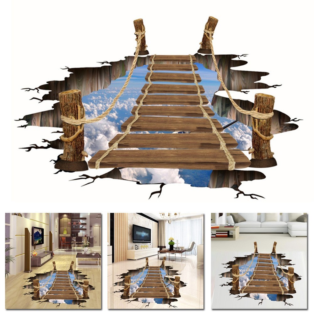 3D Floor/Wall Stickers Removable Bridge Mural Decals Vinyl Art Home Room Decor