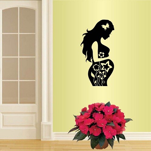 Vinyl Decal Wall Sticker Pregnant Woman in Flowers Floral Pattern Clinic 478
