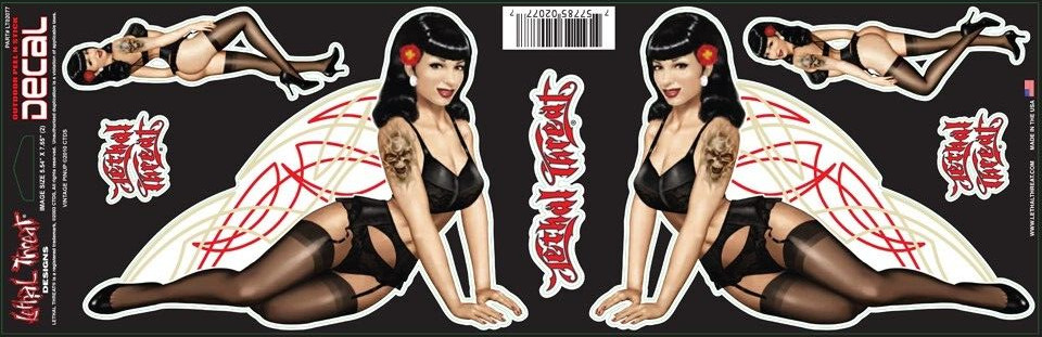 NEW LETHAL THREAT VINTAGE PIN-UP BABE DECAL STICKER 6″x16″ LT02077