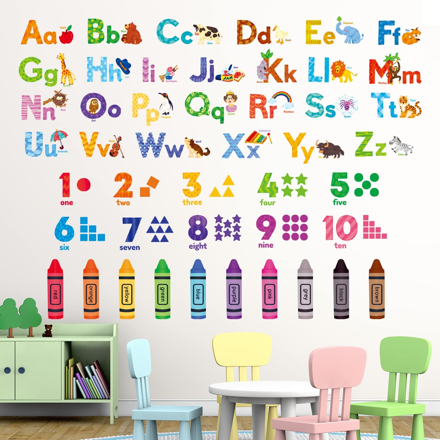 Animal Alphabet & Numbers Wall Stickers for Room (DS8-8044)